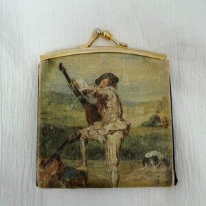 Vintage Italian Coin Purse Gold Kiss Lock Classic Art Design Made in Italy 3"